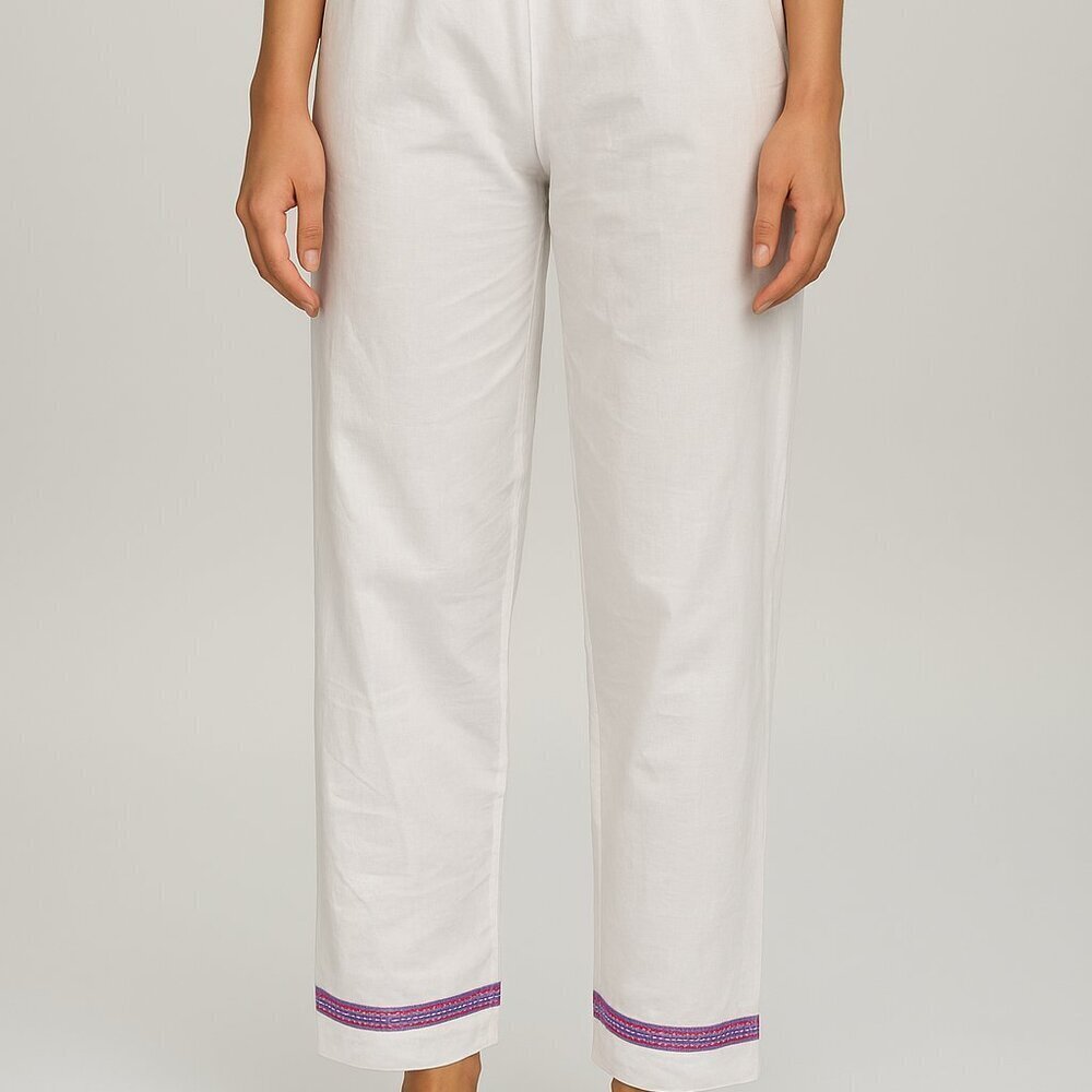 Pitusa White Cotton Pants with Trim – Size M